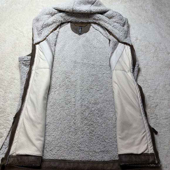 KUHL Flight Hooded Vest Womens Medium Oatmeal Brown Fleece Full Zip Sherpa 2056 - Picture 8 of 14